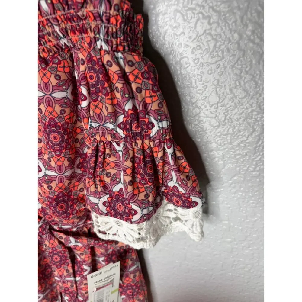 Tamara Girls Girls Red Mosaic Print Romper with Lace Trim size 4